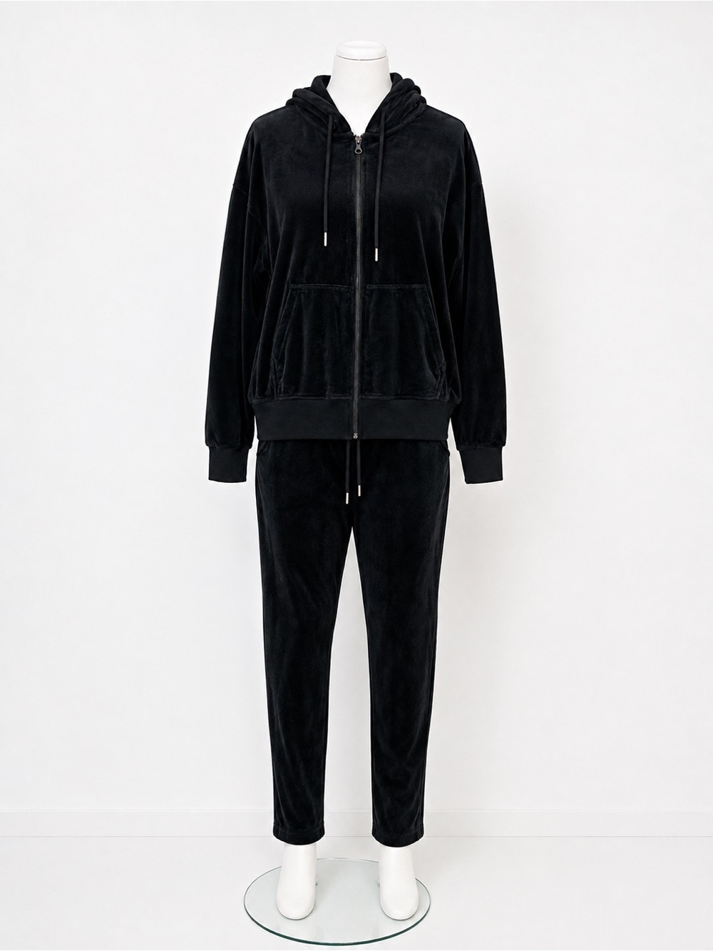 Women's Black Velour Zip Hoodie & Joggers Set
